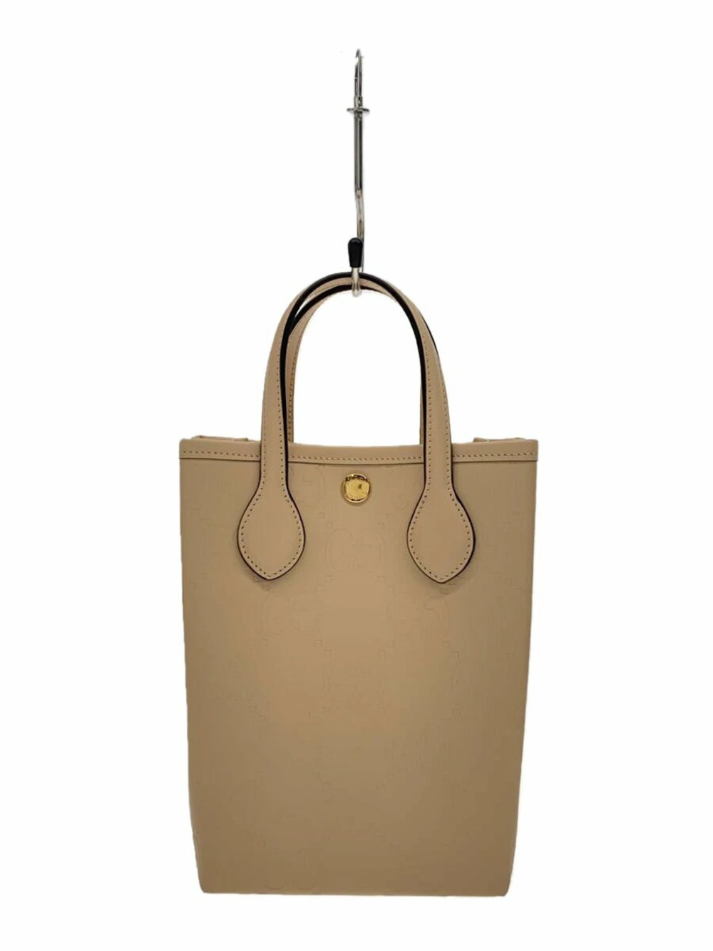 Gucci Vertical GG Embossed Leather Tote Bag double top snap Brown